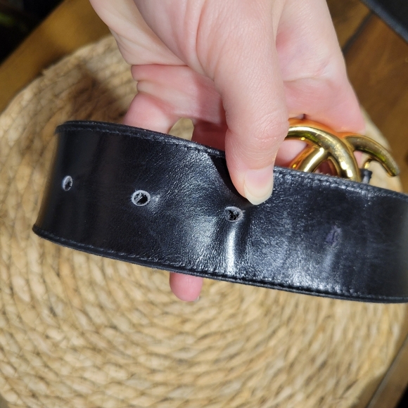 Vintage Gucci Logo Wide Black Leather Belt Gold GG Size 70 - Picture 4 of 13
